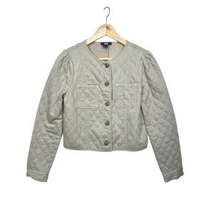Paige Calani Tan Quilted Crop Jacket M Puff Shoulder‎ Utility Minimalist Chic